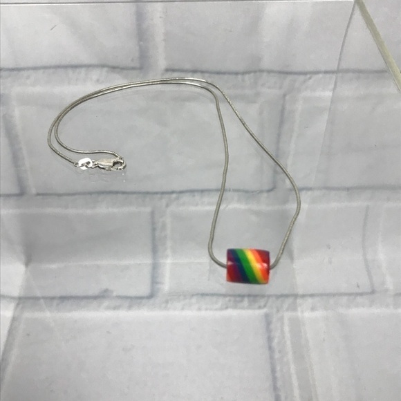 Sterling Silver 925 Rainbow Love Colorful Enamel Dainty Pendant Necklace - Picture 1 of 6